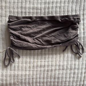 Brown Ruched Bandeau Tube Top with Side Ties